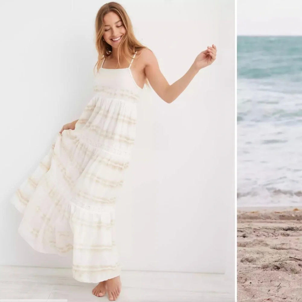 Aerie Tie Dye White Maxi Dress
